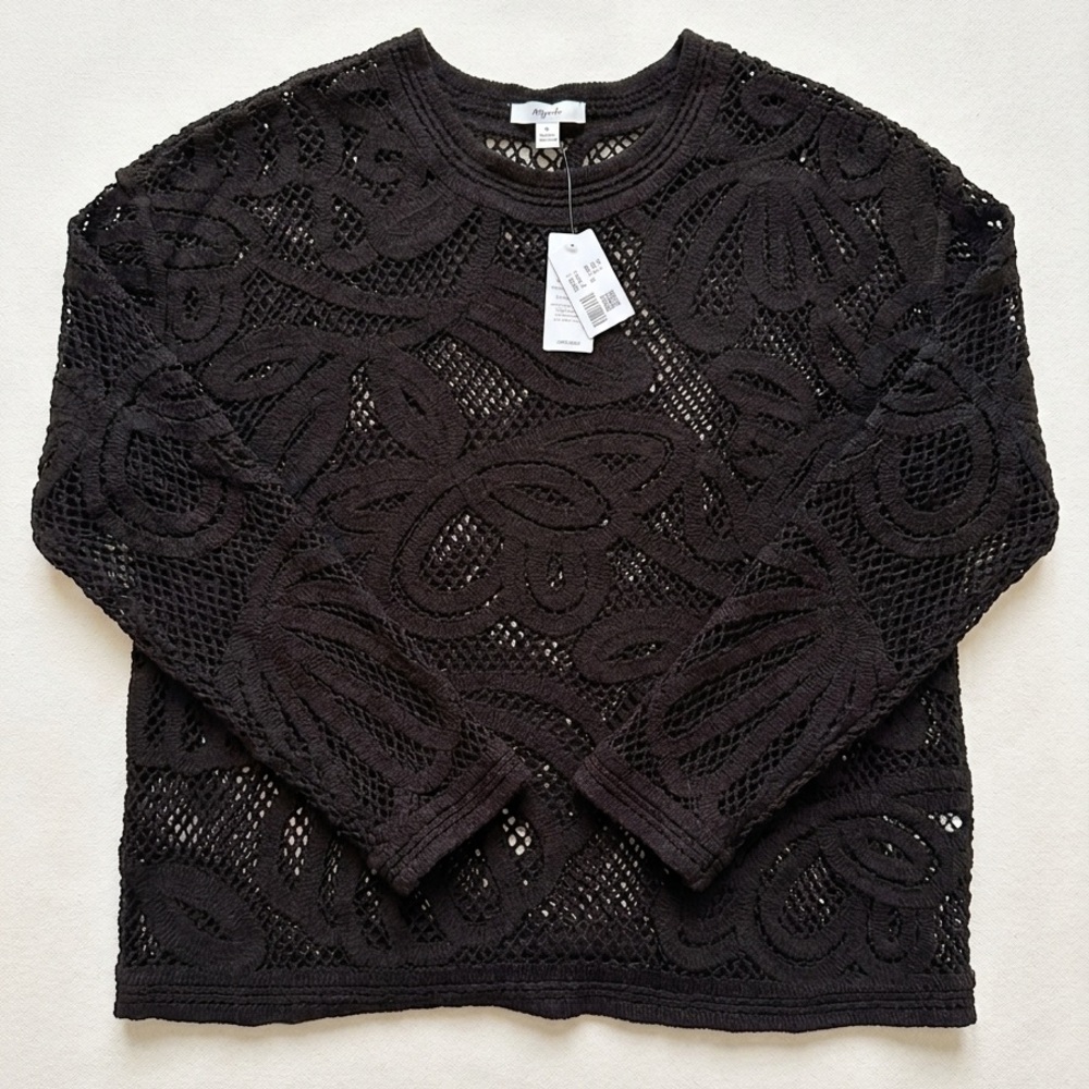Crochet Openwork Pullover Sweater in Dark Brown